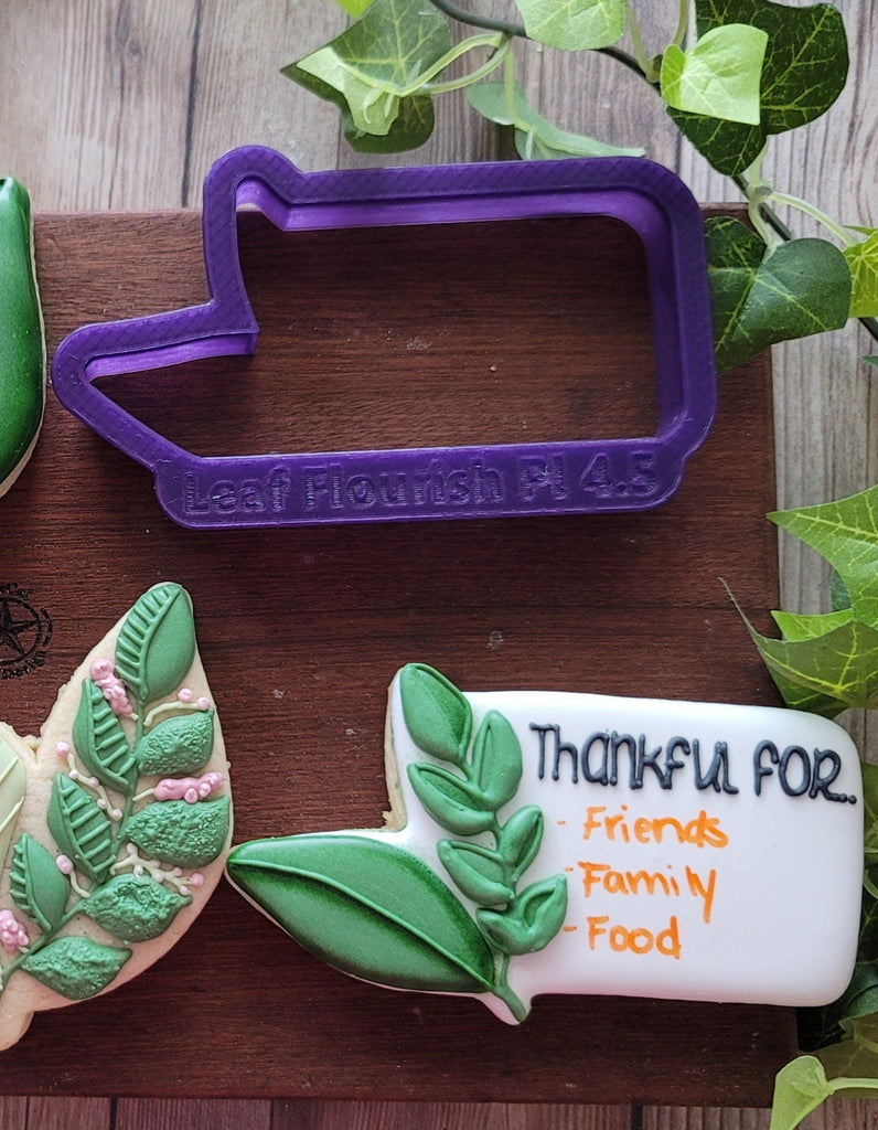 Leaf Flourish #6 Plaque Cookie Cutter and Fondant Cutter and Clay Cutter