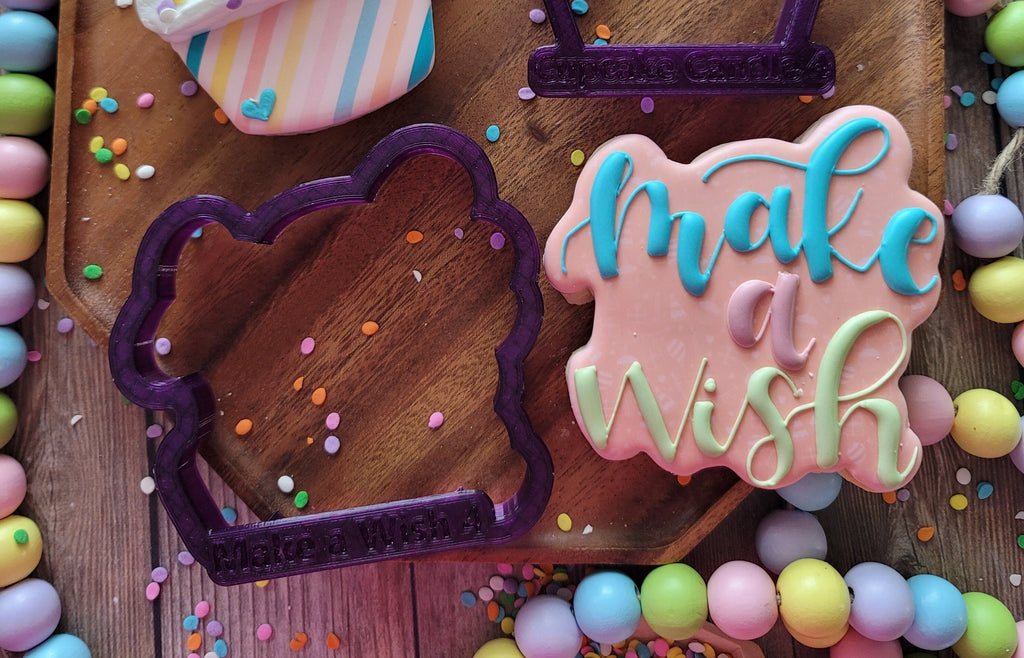 Make a Wish Hand Lettered Cookie Cutter and Fondant Cutter and Clay Cutter with Optional Stencil