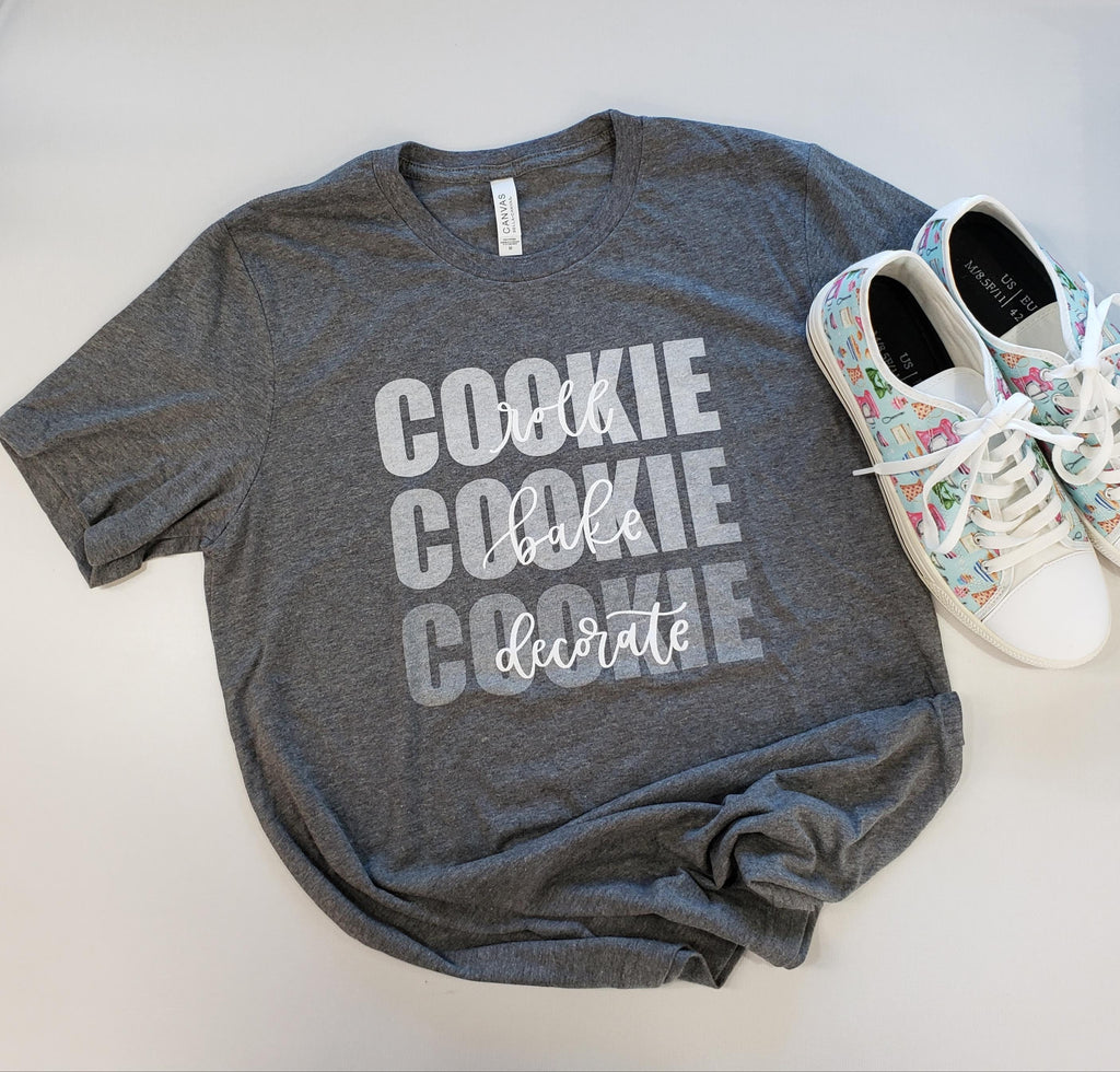 Roll Cookie Bake Cookie Decorate Cookie  - Size Small - Unisex Bella Canvas Deep Heather Gray T-shirt