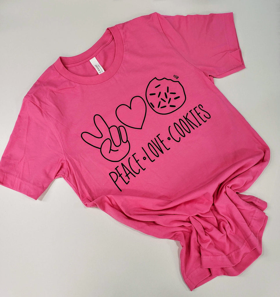 Peace Love Cookies  - Unisex Bella Canvas Charity Pink T-shirt