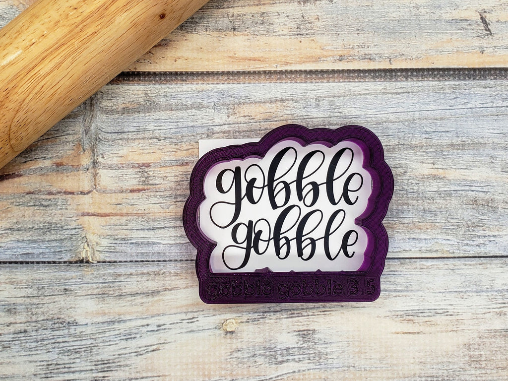 Gobble Gobble Hand Lettered Cookie Cutter and Fondant Cutter and Clay Cutter with Optional Stencil