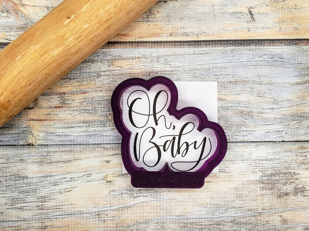 Oh, Baby Hand Lettered Cookie Cutter and Fondant Cutter and Clay Cutter with Optional Stencil