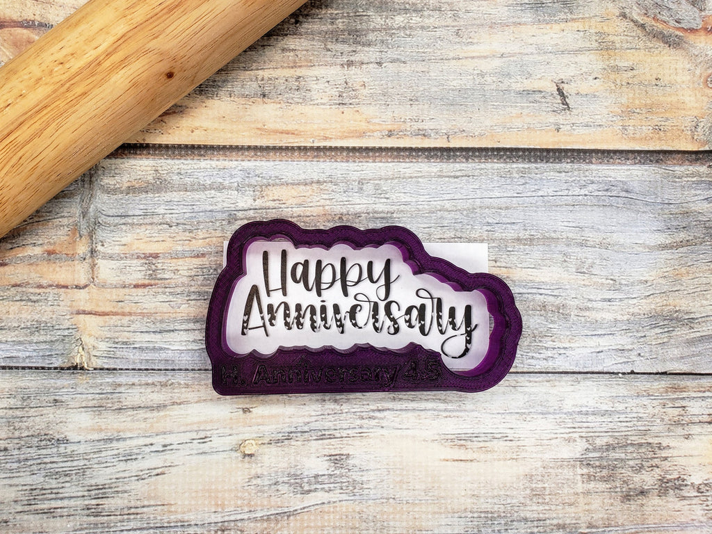 Happy Anniversary Hand Lettered Cookie Cutter and Fondant Cutter and Clay Cutter with Optional Stencil