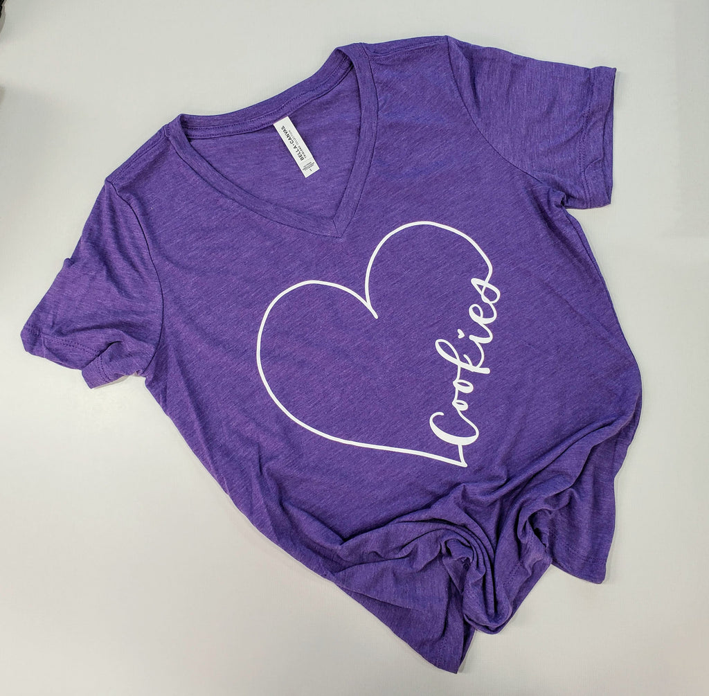 Heart Cookie  - Women's Relaxed Heather Purple V-NECK T-shirt
