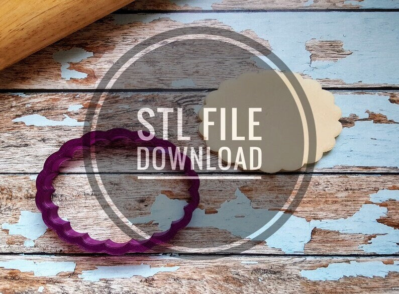 Digital STL File Download for Scalloped Oval Cookie Cutter and Fondant Cutter and Clay Cutter