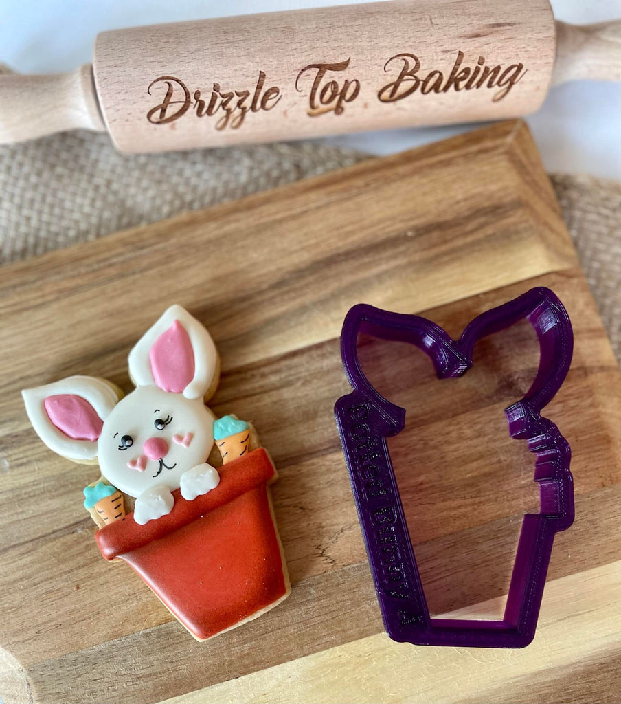 Potted Bunny with Carrots or Flowers Cookie Cutter and Fondant Cutter and Clay Cutter