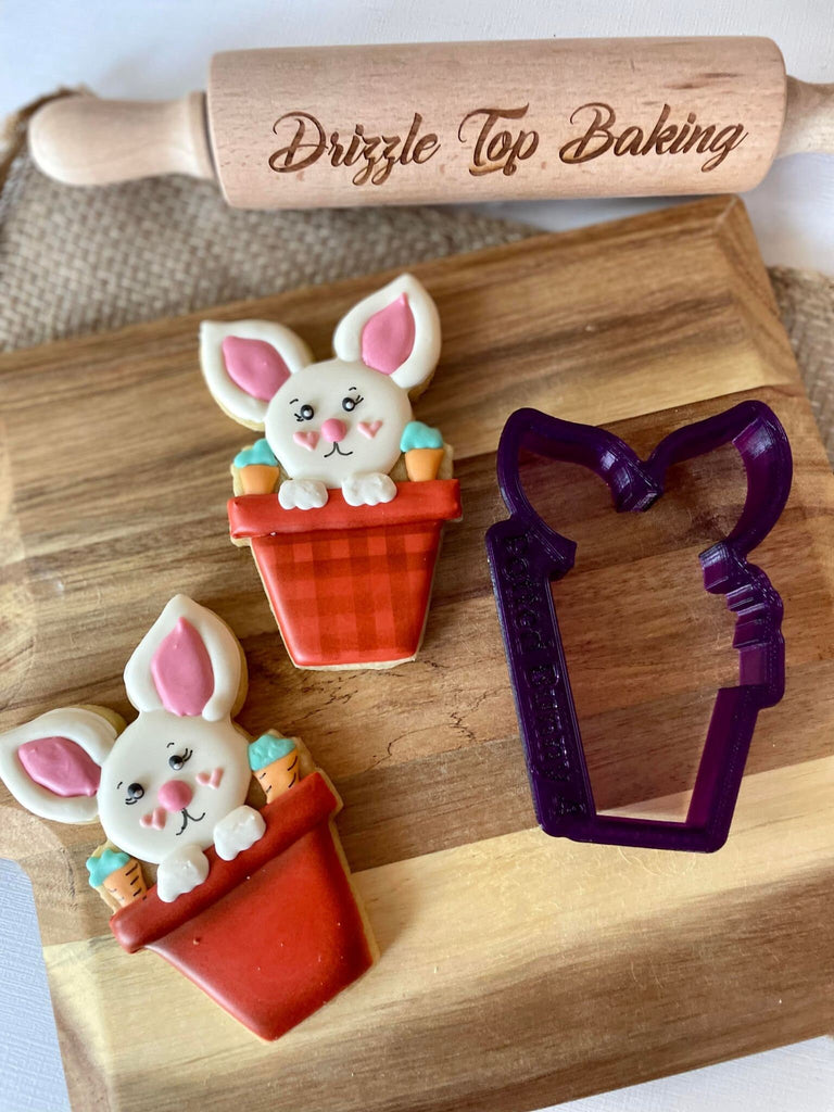 Potted Bunny with Carrots or Flowers Cookie Cutter and Fondant Cutter and Clay Cutter