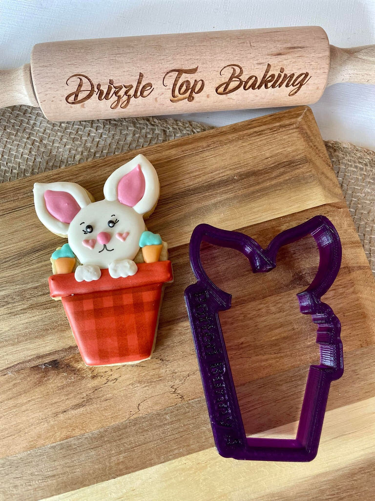 Potted Bunny with Carrots or Flowers Cookie Cutter and Fondant Cutter and Clay Cutter