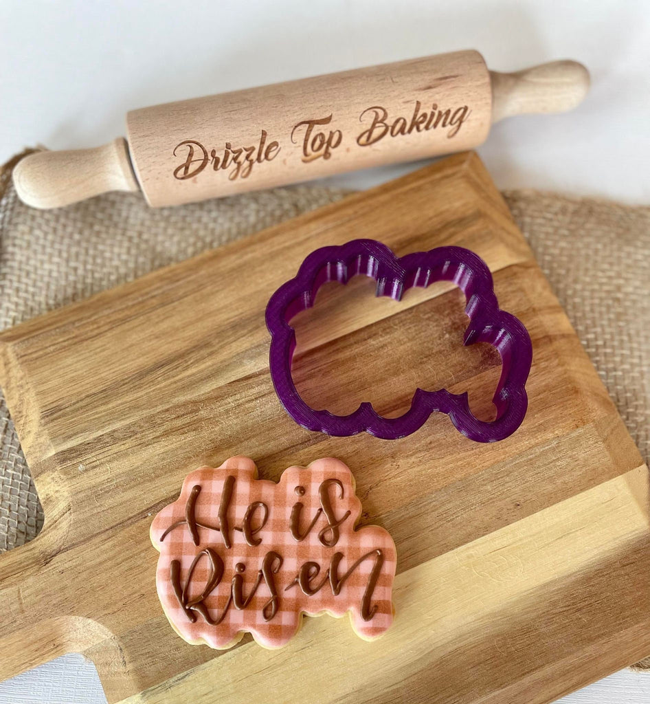 He is Risen Hand Lettered Cookie Cutter and Fondant Cutter and Clay Cutter with Optional Stencil