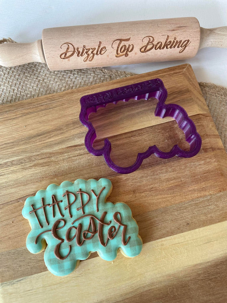 Happy Easter Hand Lettered Cookie Cutter and Fondant Cutter and Clay Cutter with Optional Stencil