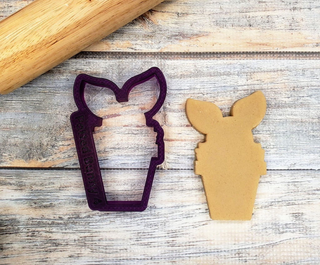 Potted Bunny with Carrots or Flowers Cookie Cutter and Fondant Cutter and Clay Cutter