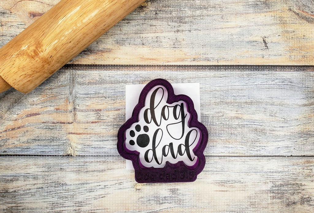 Dog Dad Hand Lettered Cookie Cutter and Fondant Cutter and Clay Cutter with Optional Stencil