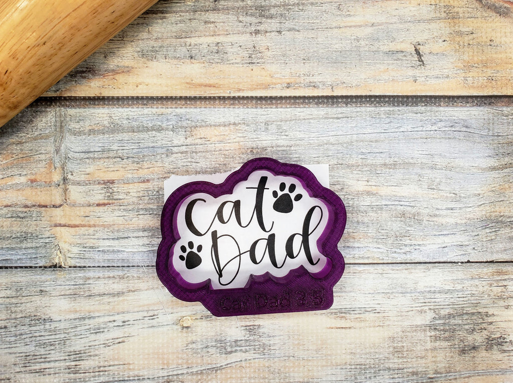 Cat Dad Hand Lettered Cookie Cutter and Fondant Cutter and Clay Cutter with Optional Stencil