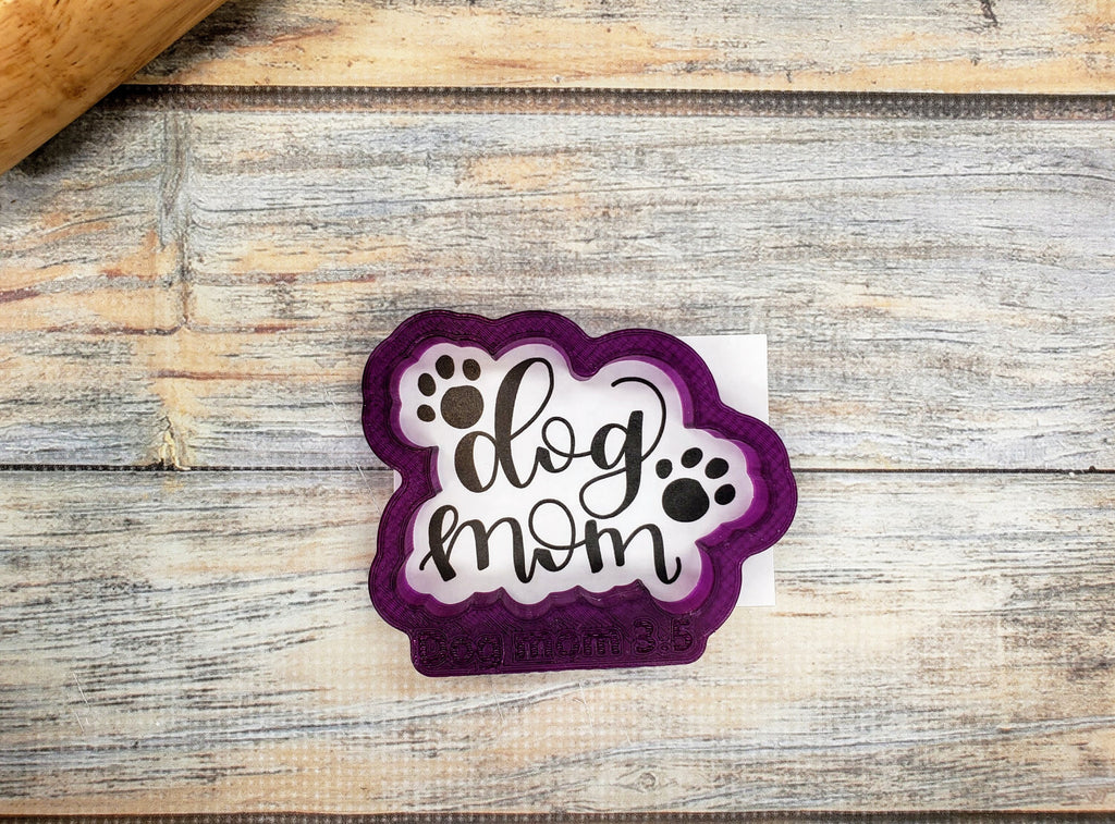 Dog Mom Hand Lettered Cookie Cutter and Fondant Cutter and Clay Cutter with Optional Stencil