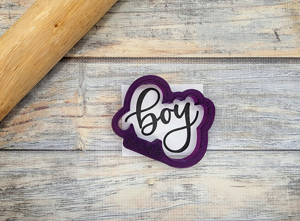 Boy Hand Lettered Cookie Cutter and Fondant Cutter and Clay Cutter with Optional Stencil