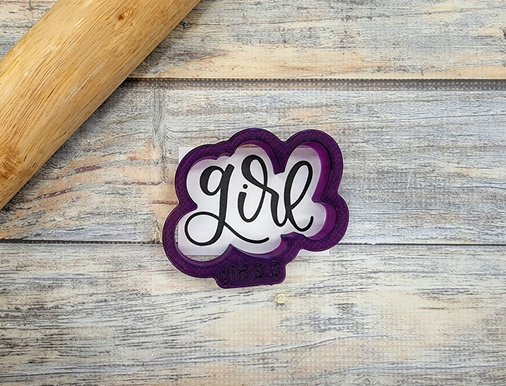 Girl Hand Lettered Cookie Cutter and Fondant Cutter and Clay Cutter with Optional Stencil