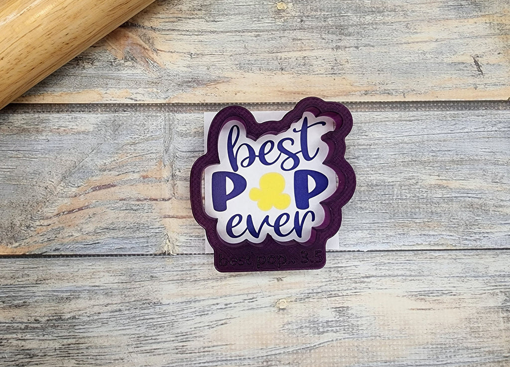 Best Pop Ever Hand Lettered Cookie Cutter and Fondant Cutter and Clay Cutter with Optional Stencil