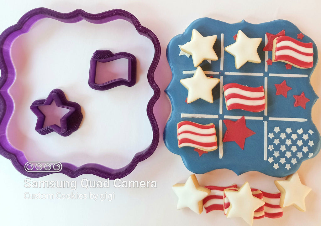 Tic Tac Toe Board for 4th of July Cookie Cutter and Fondant Cutter and Clay Cutter with Optional Stencil