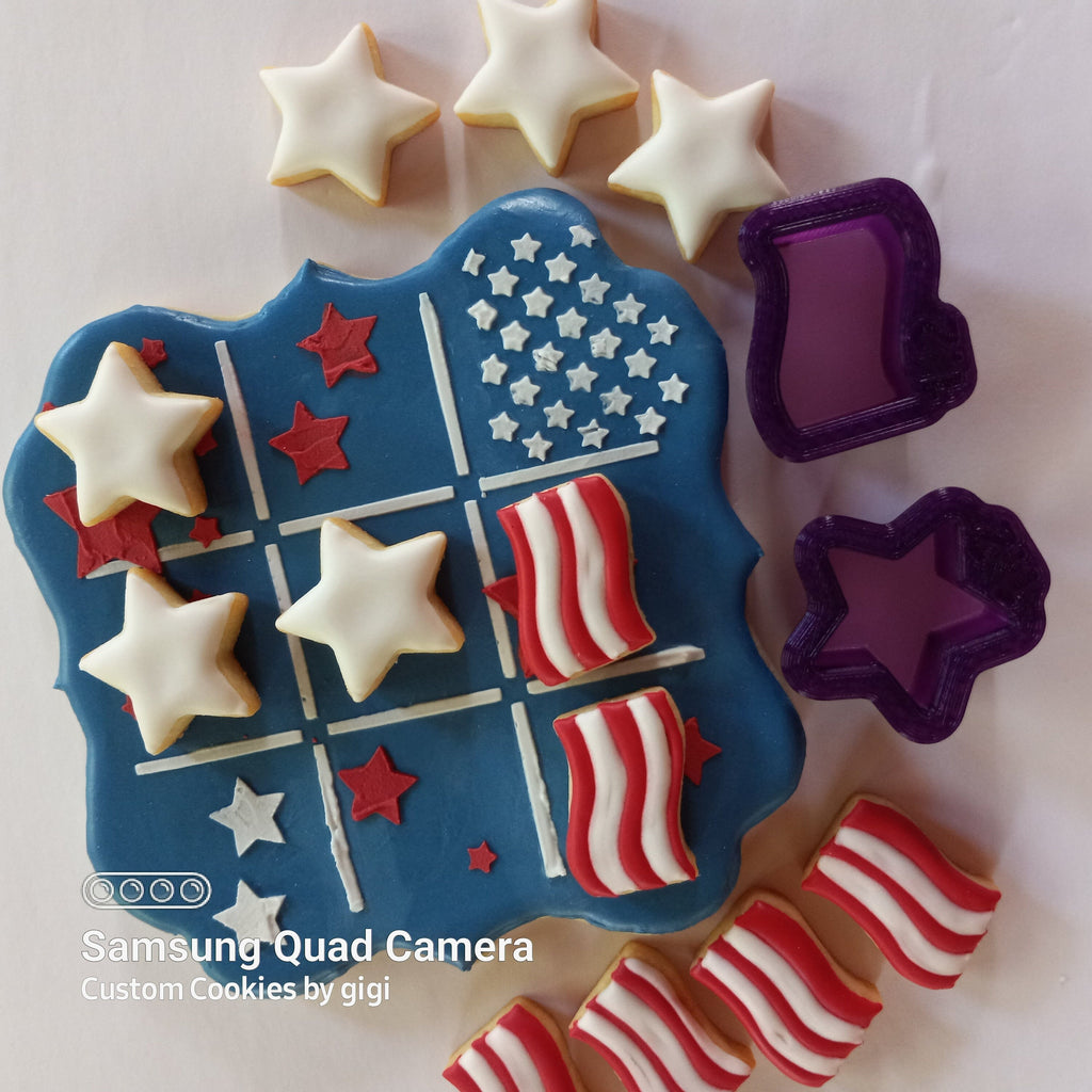 Tic Tac Toe Board for 4th of July Cookie Cutter and Fondant Cutter and Clay Cutter with Optional Stencil