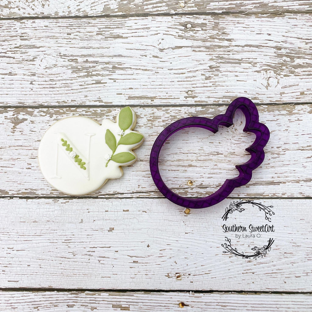 Circle with Leaf Flourish Plaque Cookie Cutter and Fondant Cutter and Clay Cutter