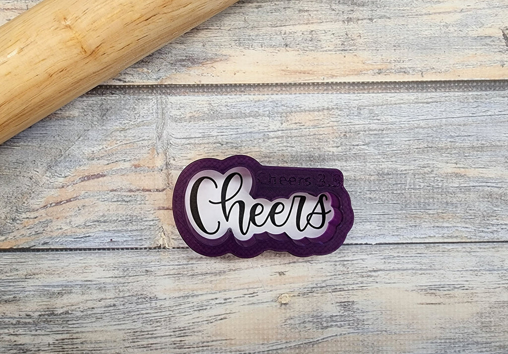 Cheers Hand Lettered Cookie Cutter and Fondant Cutter and Clay Cutter with Optional Stencil