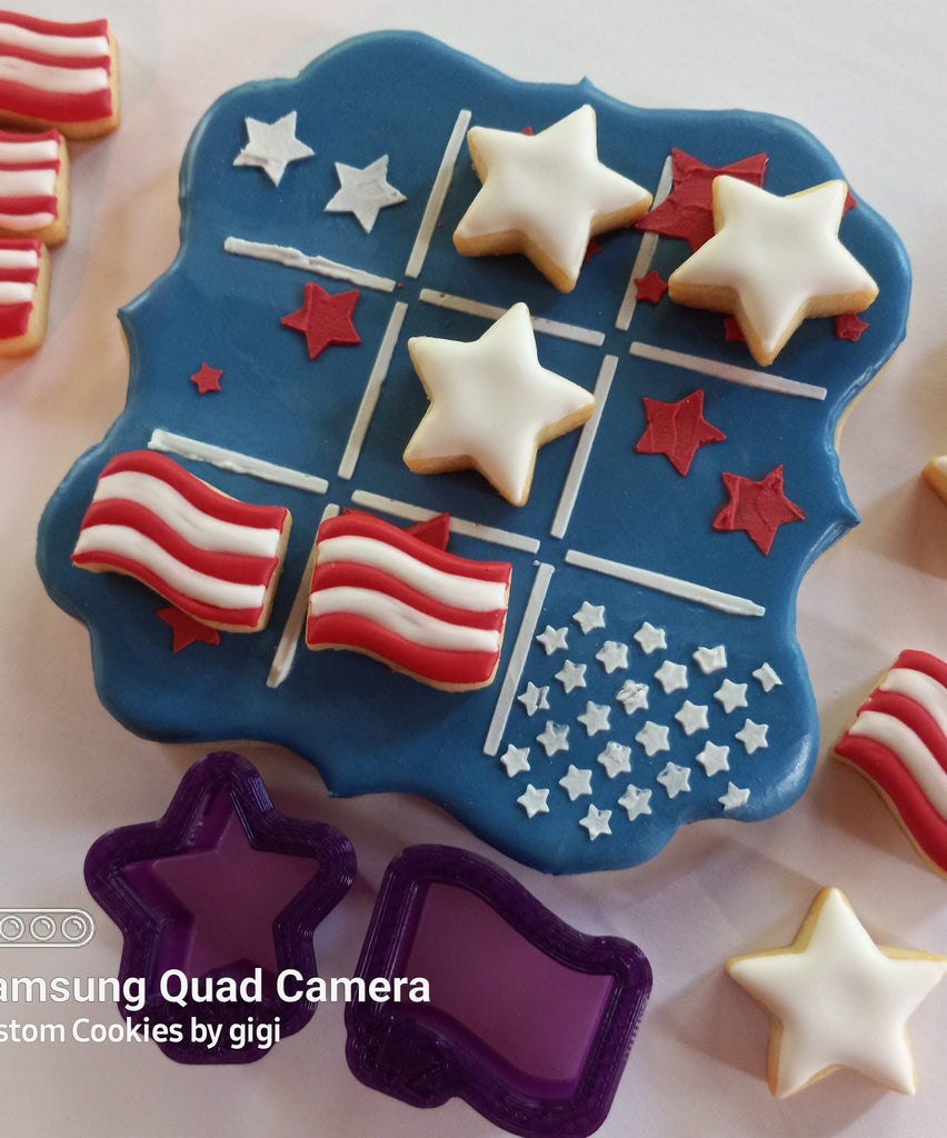 Tic Tac Toe Board for 4th of July Cookie Cutter and Fondant Cutter and Clay Cutter with Optional Stencil