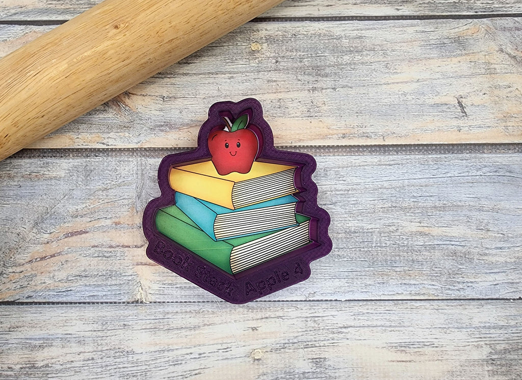 Book Stack with Apple Cookie Cutter and Fondant Cutter and Clay Cutter