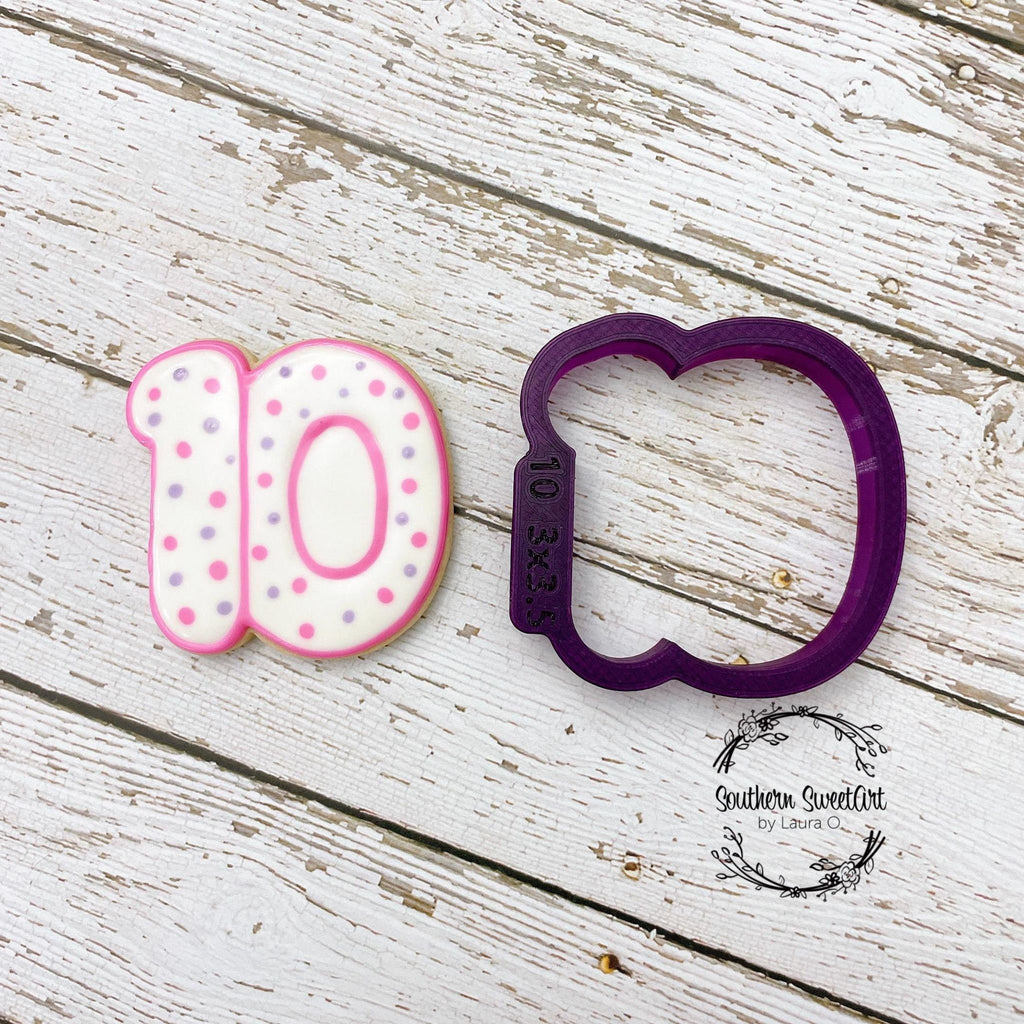 10 Monserga Font or Ten or Tenth Number Cookie Cutter and Fondant Cutter and Clay Cutter