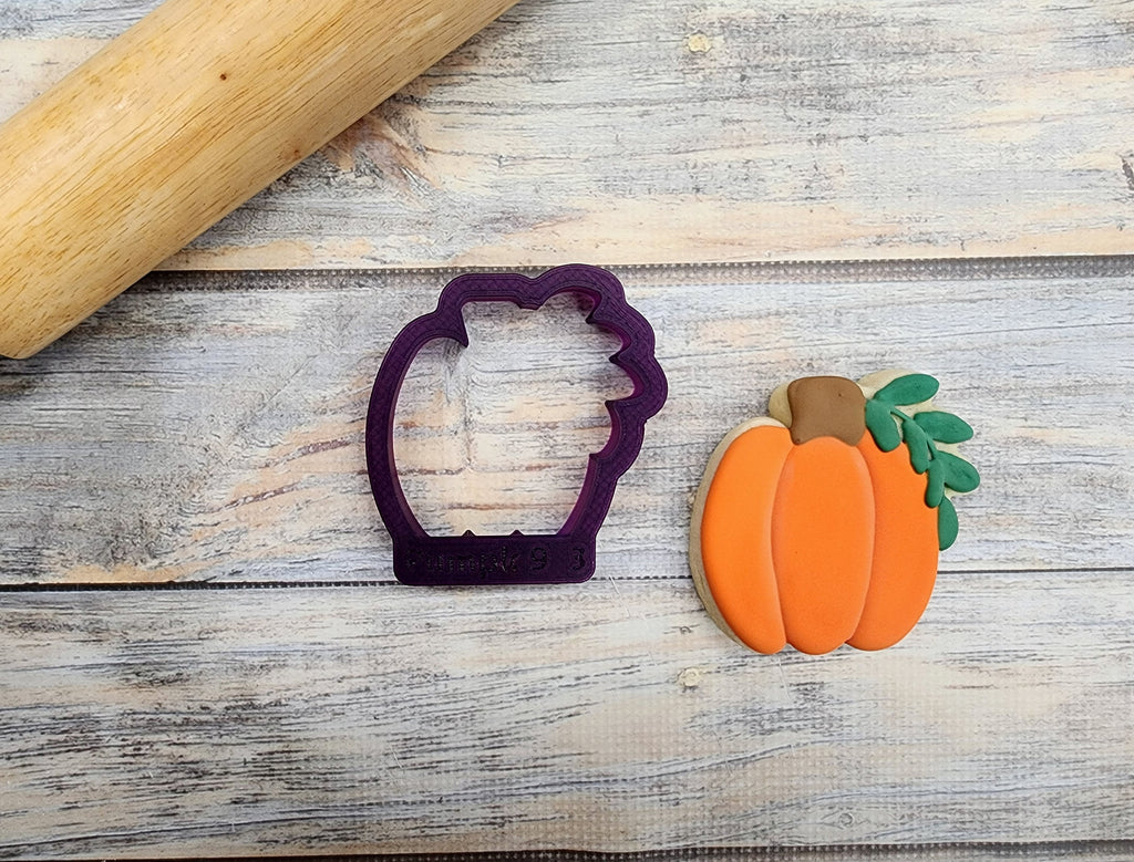 Pumpkin #9 with Leaf Flourish Cookie Cutter or Fondant Cutter and Clay Cutter