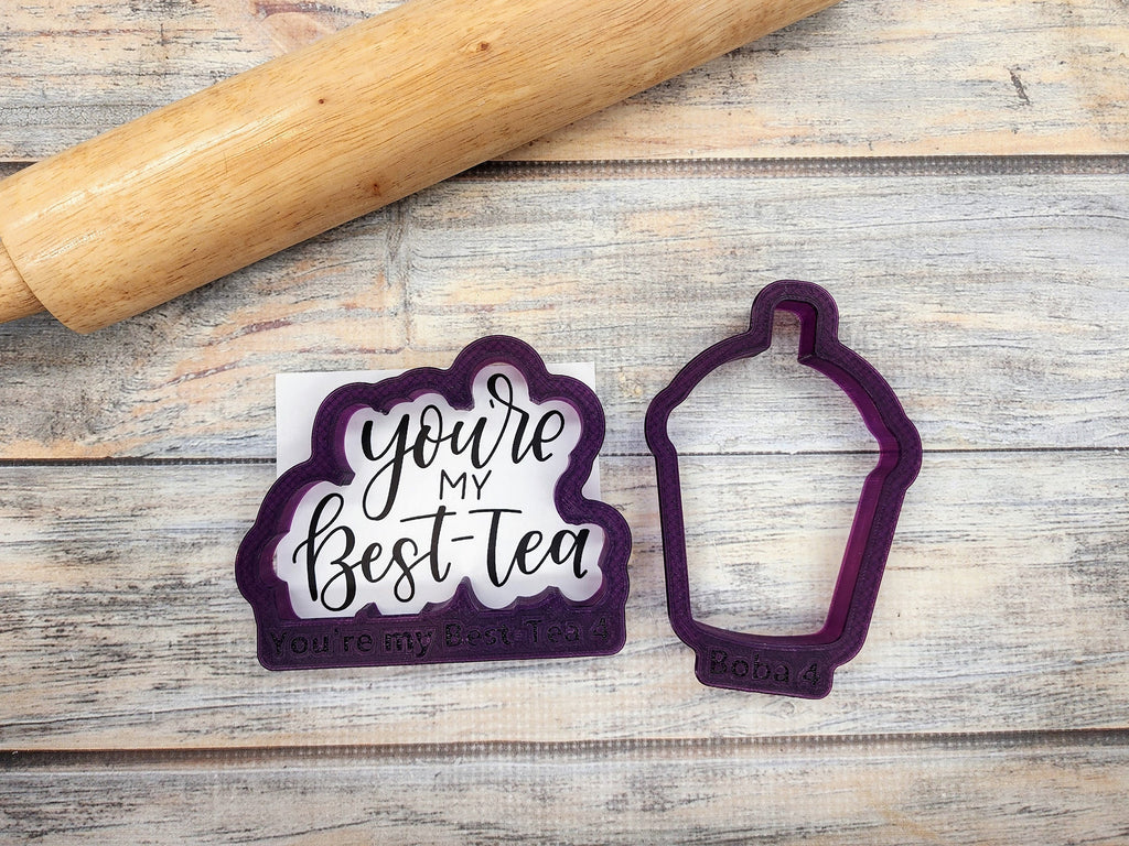 Boba Tea with You're my Best-Tea Hand Lettered Cookie Cutter and Fondant Cutter and Clay Cutter with Optional Stencil