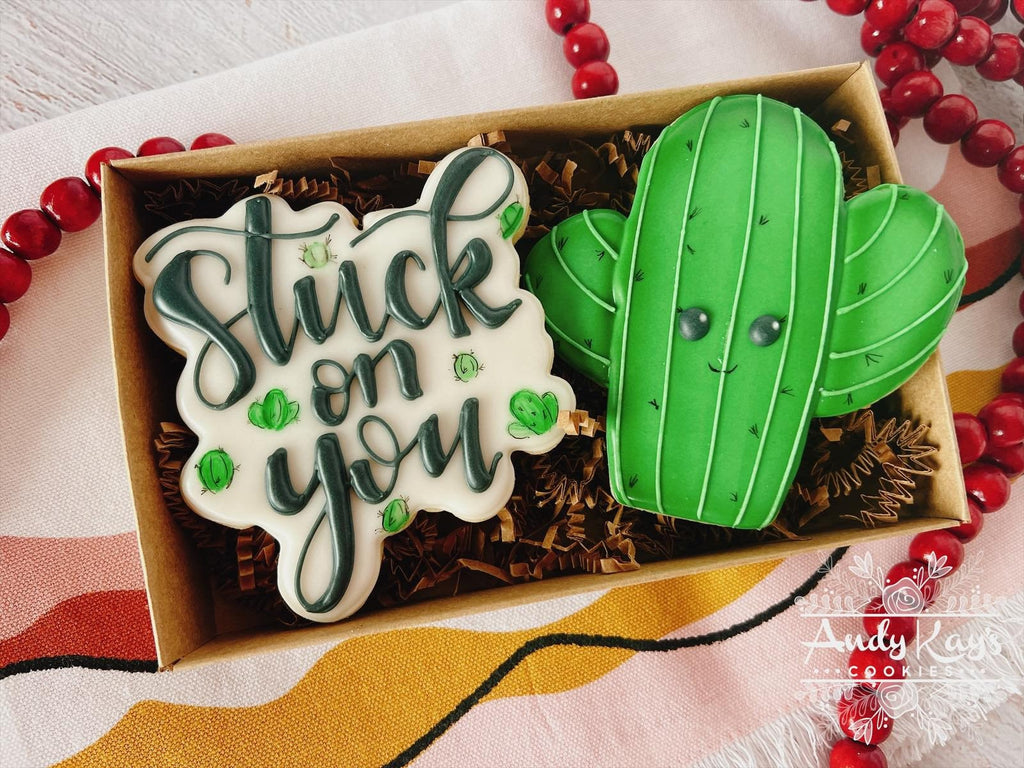 Cactus with Stuck on You Hand Lettered Cookie Cutter and Fondant Cutter and Clay Cutter with Optional Stencil