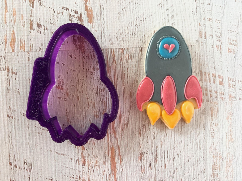 Rocket with You're Out of this World Hand Lettered Cookie Cutter and Fondant Cutter and Clay Cutter with Optional Stencil