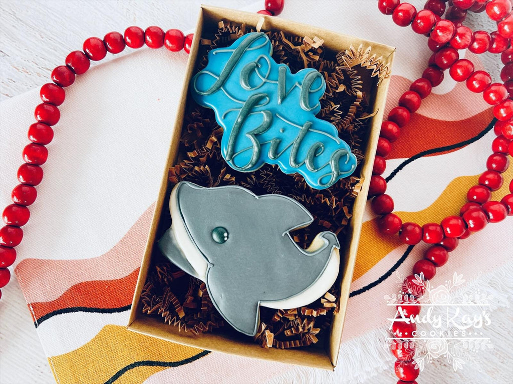 Shark with Love Bites Hand Lettered Cookie Cutter and Fondant Cutter and Clay Cutter with Optional Stencil