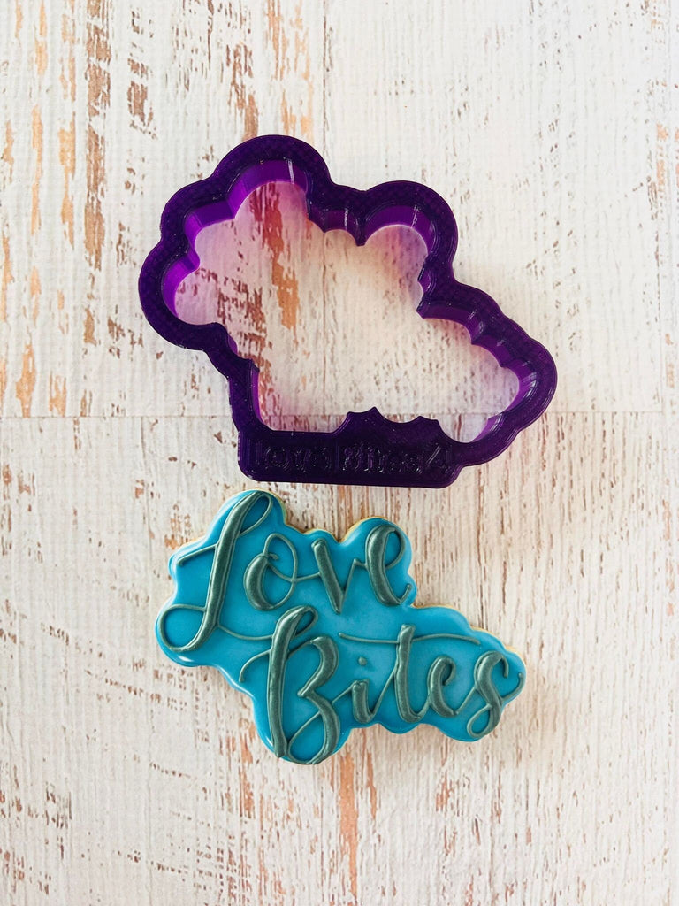 Shark with Love Bites Hand Lettered Cookie Cutter and Fondant Cutter and Clay Cutter with Optional Stencil