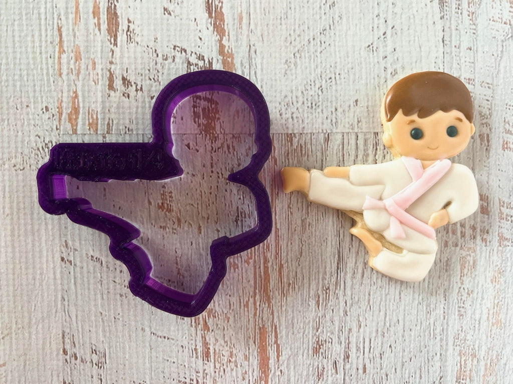 Karate Boy with Love at First Strike Hand Lettered Cookie Cutter and Fondant Cutter and Clay Cutter with Optional Stencil