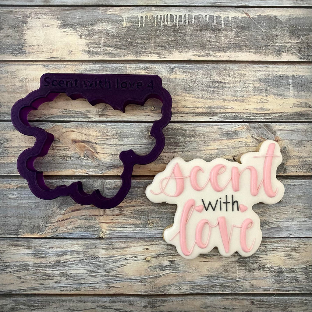 Skunk and Scent with Love Hand Lettered Cookie Cutter and Fondant Cutter and Clay Cutter with Optional Stencil