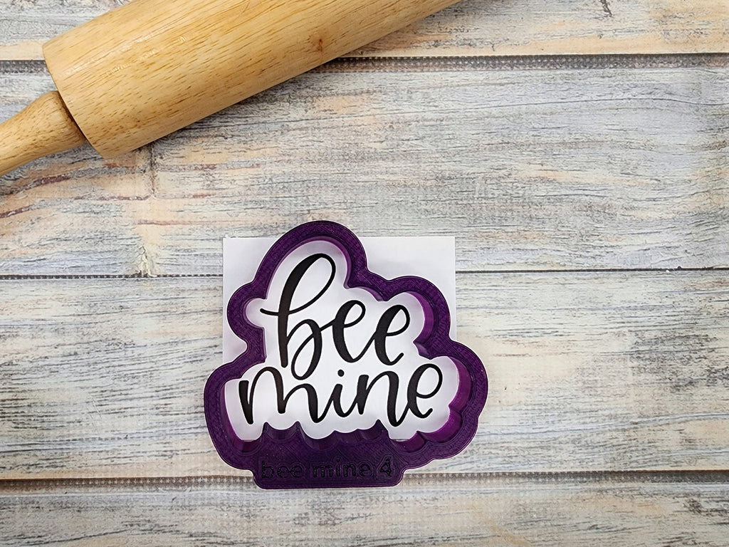 Bee with Bee Mine Hand Lettered Cookie Cutter and Fondant Cutter and Clay Cutter with Optional Stencil