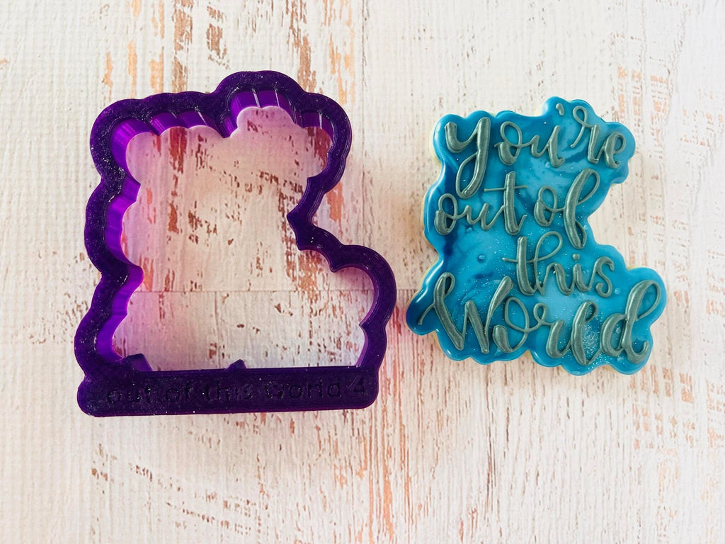 Rocket with You're Out of this World Hand Lettered Cookie Cutter and Fondant Cutter and Clay Cutter with Optional Stencil