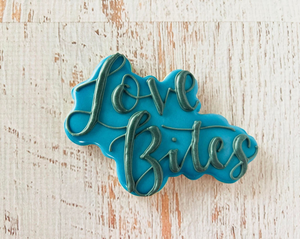 Shark with Love Bites Hand Lettered Cookie Cutter and Fondant Cutter and Clay Cutter with Optional Stencil