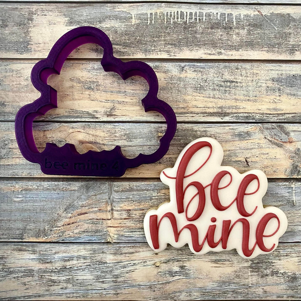 Bee with Bee Mine Hand Lettered Cookie Cutter and Fondant Cutter and Clay Cutter with Optional Stencil