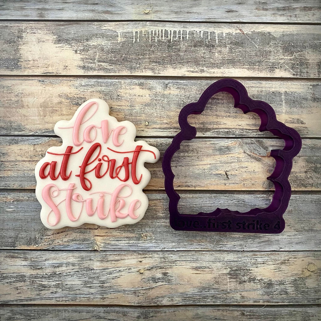 Love at first strike with Bowling Pins Hand Lettered Cookie Cutter and Fondant Cutter and Clay Cutter with Optional Stencil