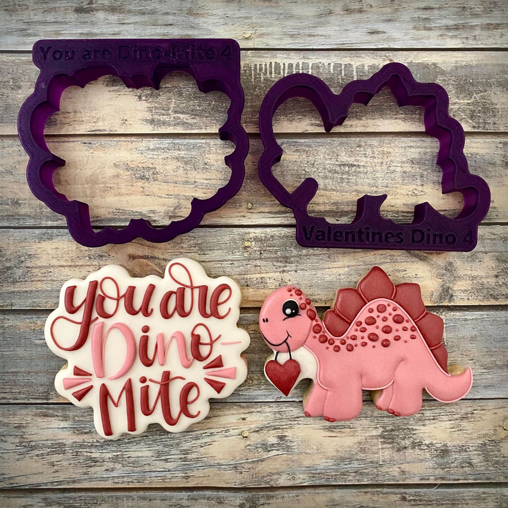 Dinosaur with You are Dino-Mite Hand Lettered Cookie Cutter and Fondant Cutter and Clay Cutter with Optional Stencil