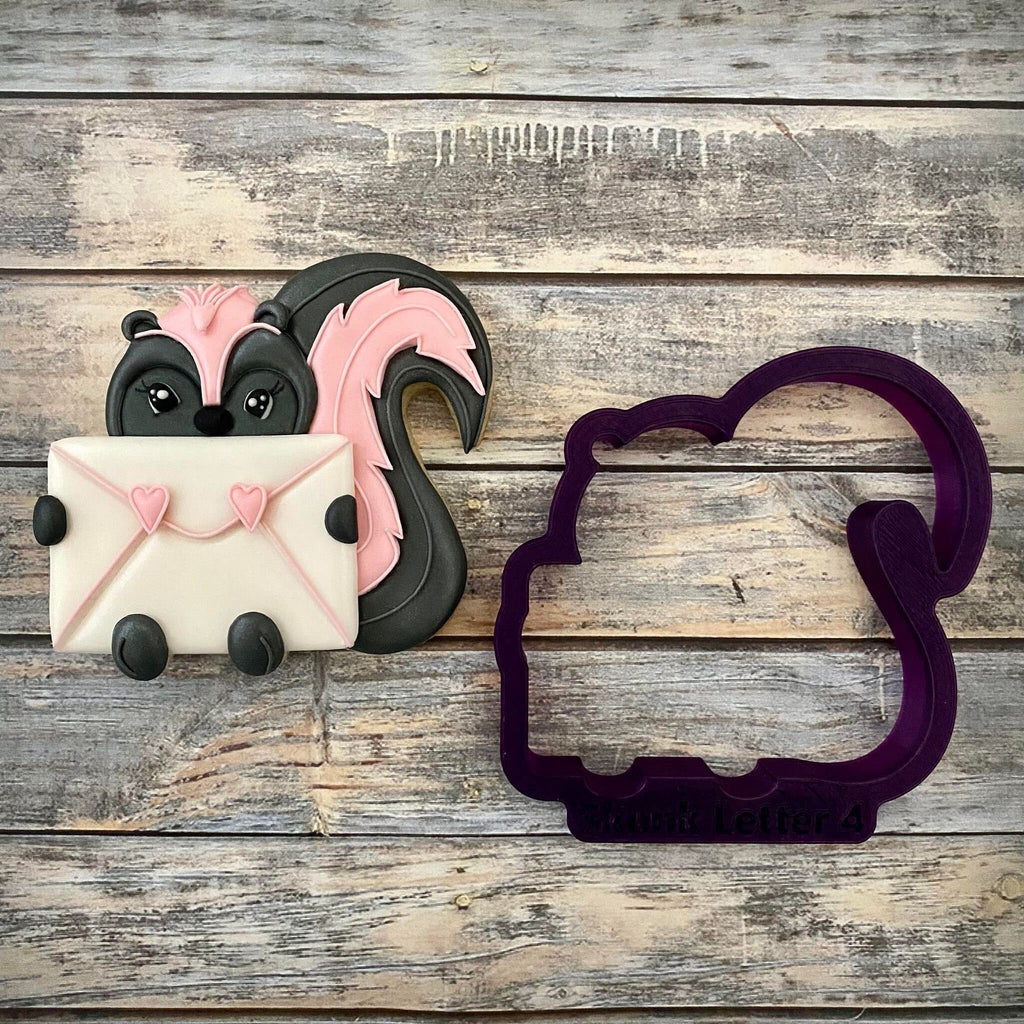 Skunk and Scent with Love Hand Lettered Cookie Cutter and Fondant Cutter and Clay Cutter with Optional Stencil