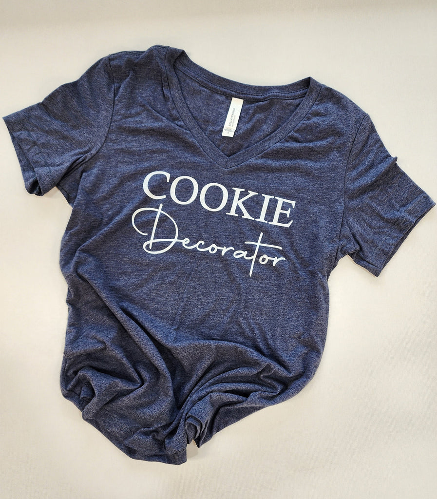 Cookie Decorator  - Women's Relaxed Bella Canvas Heather Navy V-NECK T-shirt