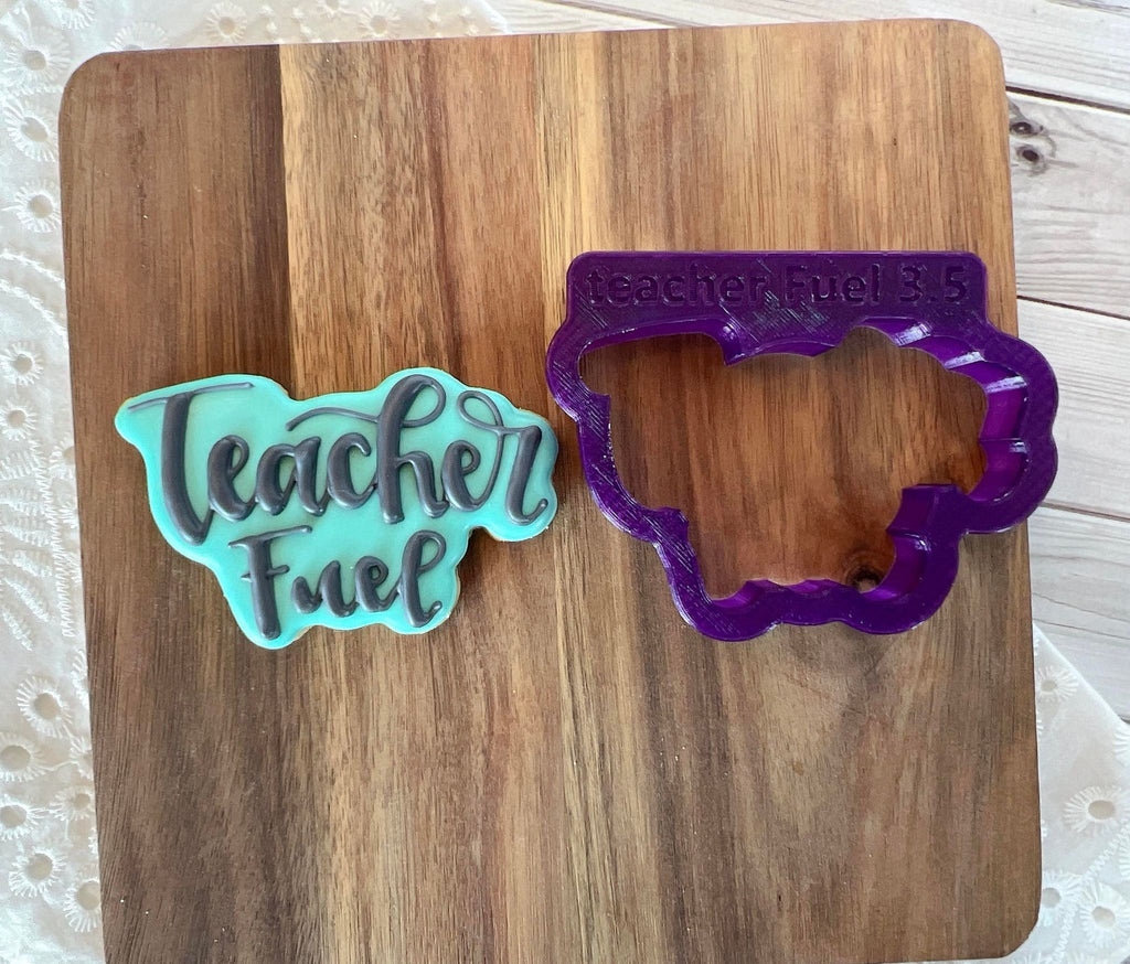 Teacher Fuel Hand Lettered Cookie Cutter and Fondant Cutter and Clay Cutter with Optional Stencil