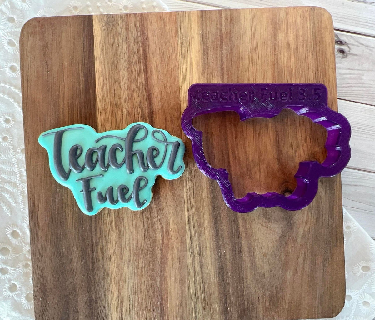 Teacher Fuel Hand Lettered Cookie Cutter with Optional Stencil Bobbi's Cutters