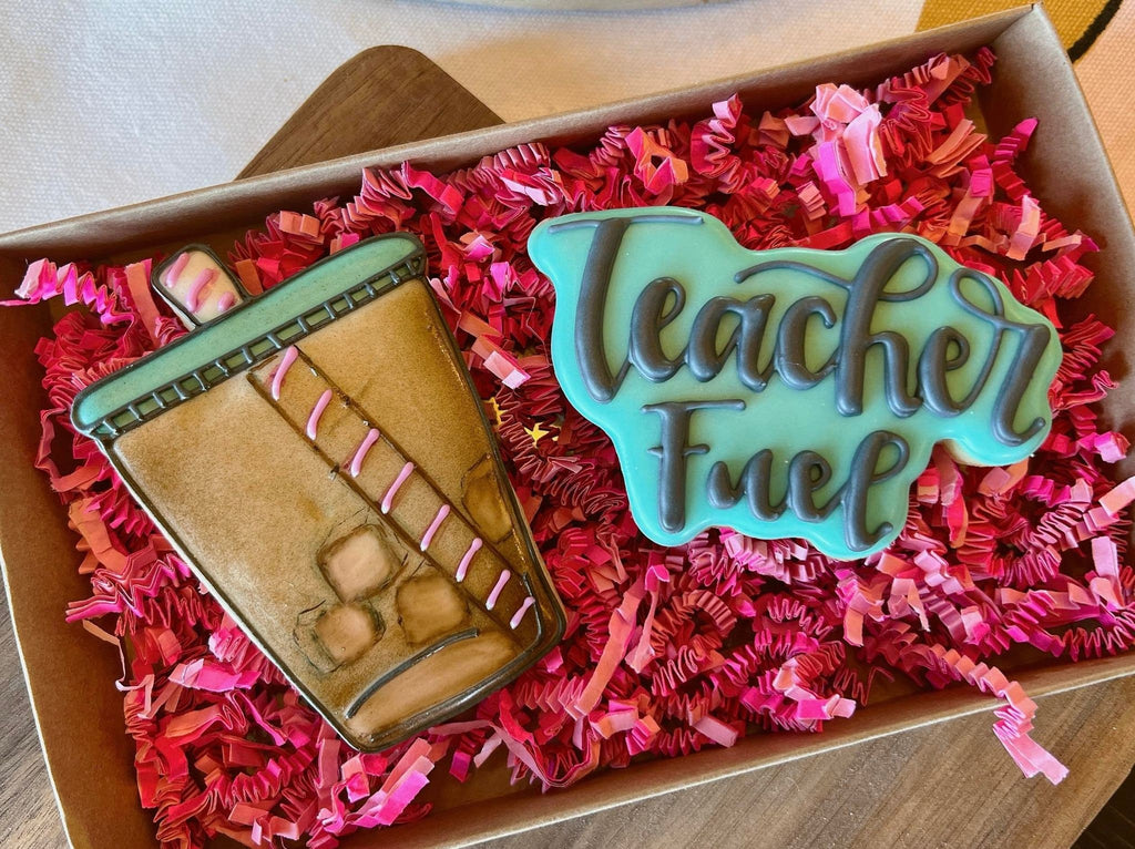 Teacher Fuel Hand Lettered Cookie Cutter and Fondant Cutter and Clay Cutter with Optional Stencil