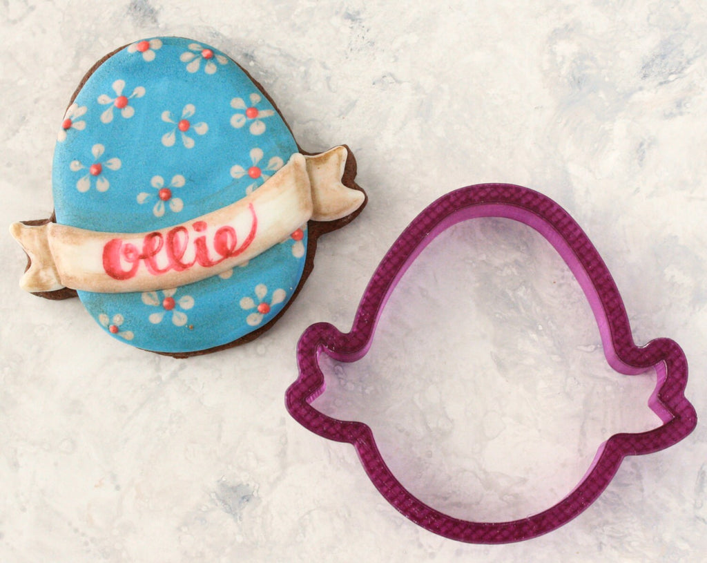 Lilaloa's Easter Egg with Banner Cookie Cutter or Fondant Cutter and Clay Cutter